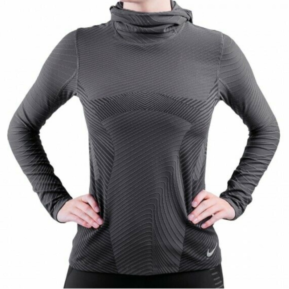 NWT Nike Gray Dri-Fit Running Pullover with Hood, Face Shield & Thumb Holes